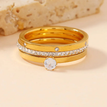 Luxury Stainless Steel Ring For Women Three-Piece Set Zircon Classic Fashion Finger Accessory Jewelry Female Gifts Wholesale