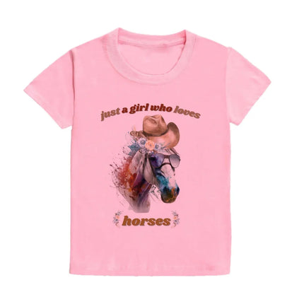 Just A Girl Who Loves Horses Print Kids T-shirt Toddler Short Sleeve Shirt Girls Cute Casual Clothes Children Summer Tee