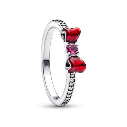 925 Sterling Silver Red Pink White bows Ring For Women Jewelry Open Design Wedding Party Fashion Gift