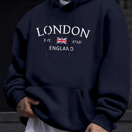 Stylish London England Flag Print Hoodie - Fashion Hoodies for Men with Long Sleeve Comfortable Regular Fit
