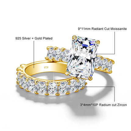 Real 5 Carat 9*11mm Radiant Cut Moissanite Engagement Rings for Women Wedding Band 925 Sterling Silver D Color VVS GRA Certified