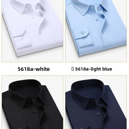 Men's Slim Fit Long Sleeve White Shirt Wedding Groomsmen Business Formal Korean Style Polyester Fiber Non-Iron Treatment