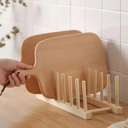 Wooden Plate Rack Kitchen Dishes Stand Plate Dish Drying Rack Cutting Boards Cups Organizer Shelf Multifunctional Display Stand