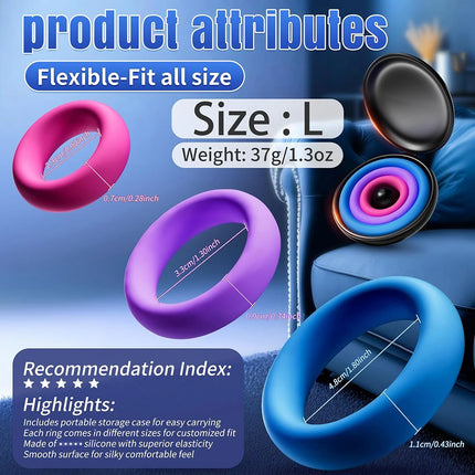 Cock Ring Set Tension Silicone Penis Ring Sex Toys Erection Enhancing Long Lasting Stronger Adult Sex Toys for Men Penisring