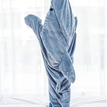 Cartoon Shark Blanket Plaid Gown Sleeping Bag Women Pajamas Adult Blanket Flannel Shark Nightrobe Comfy Bathrobe Homewear Gift