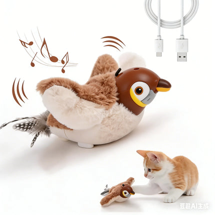 Touch Activated Toy Pet Hot Simulated Vocalize Plush Bird Cat Toy Interactive Dog Rechargeable Chirping Flapping Bird (no Flying)