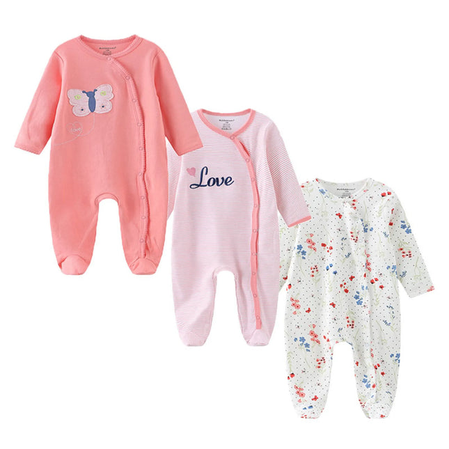 Kiddiezoom 3 Pcs/Lot Autumn Winter Unisex Cartoon Long Sleeve Baby Boy Girl Romper 100% Cotton Soft Newborn Jumpsuits Clothing