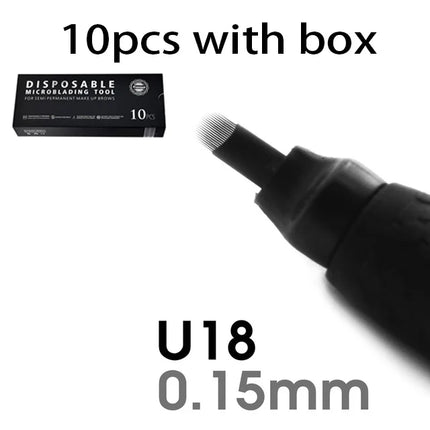 10/50Pcs Disposable Microblading Pen 0.15/0.18mm 18U Sterilized Permanent Makeup Eyebrow Tattoo Pen with U Blades