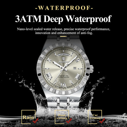 POEDAGAR Luxury Fashion Man Wristwatch Week Date Waterproof Luminous Men's Clock Stainless Steel Quartz Business Watches For Men