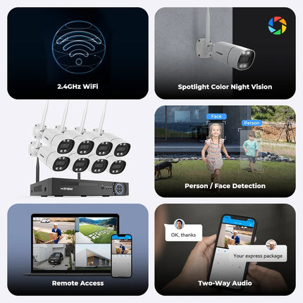 H.view 8CH 3MP 5MP Wireless 2.4GHz Wifi Camera Security System CCTV Camera Video Surveillance Kit NVR Outdoor Two-Way Audio