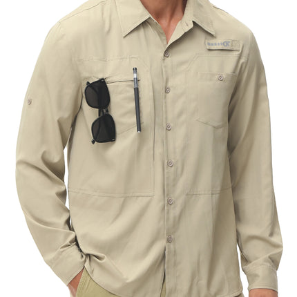 Men's UPF 50+ Long Sleeve Fishing Shirts Sun Protection Breathable Hiking Work Shirt Casual Button Down Shirt with Zipper Pocket