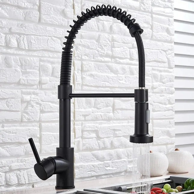 Kitchen Faucets Brush Brass Faucets for Kitchen Sink Single Lever Pull Out Spring Spout Mixers Tap Hot Cold Water Crane