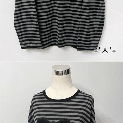 Punk Vintage O Neck Long Sleeve Shirts Striped Design Harajuku Embroidery Tops Y2k Autumn Winter Loose Casual Base Layer T-shirt