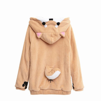 Japanese Kawaii Long Sleeve Hoodie Women Casual Dog Ears Patchwork Sweatshirt Button Sweet Harajuku Cartoon 2025 Autumn