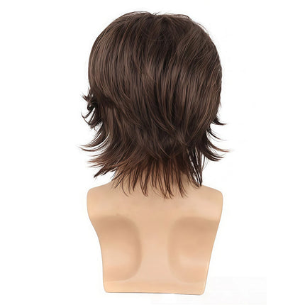 Anxin Brand Synthetic Fiber Wig: Deep Brown Natural Fluffy Layered Short Curly Hairstyle, Realistic Hair Texture, Soft and Smooth Feel, Fits the Head Shape; Made from High-Quality Synthetic Fiber Material, Comfortable to Wear