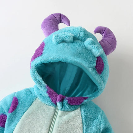 Infant Baby Horn Hooded Jumpsuit Cartoon Animal Warm Thicken Fleece Rompers Toddler Winter Outerwear Children Playsuits Clothes
