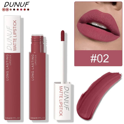 8 Colors Matt Velvet Lip Gloss Brown Red Nude Liquid Lipstick Long Lasting Waterproof Non-stick Cup Lip Glaze Lips Tint Makeup