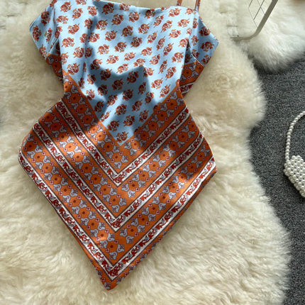 Women's Slim Fit Printed Tank Top Knot Back Design Versatile Strapless Top Commute Style Summer Collection