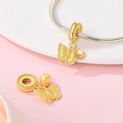 Original Charms Beads 925 Sterling Silver Golden Leopard Firefly Butterfly Hot Air Balloon Beads Fit DIY Bracelet Fine Jewelry