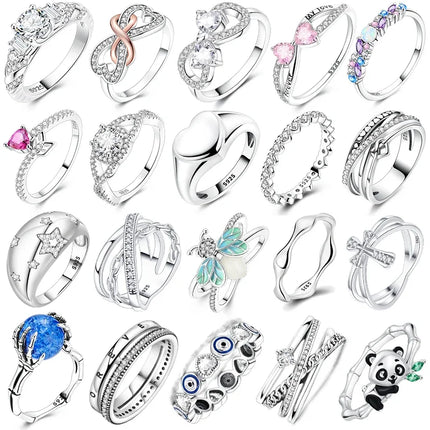 Original Romantic Heart-shaped White Zircon Shell Bowknot Rings 925 Sterling Silver  Women Jewelry Valentine's Day Birthday Gift