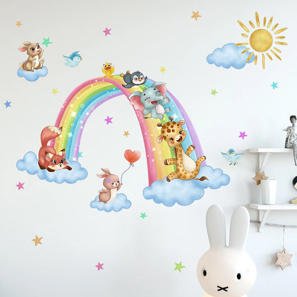 Animal Cartoon Wall Stickers On Clouds Baby Room Children's Bedroom Wall Stickers Home Decoration Kindergarten Wallpaper