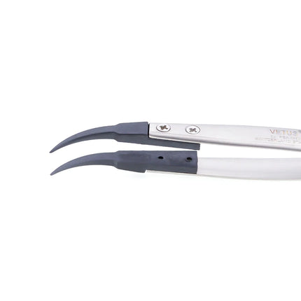 VETUS ESD Series Anti-static Tweezers with Interchangeable Head Stainless Steel Body Conductive Carbon Fiber Plastic Handle 1pcs