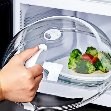 Microwave Food Splash Guard High Temperature Resistant Food Heating Cover with Steam Vent and Handle Transparent Plate Cover