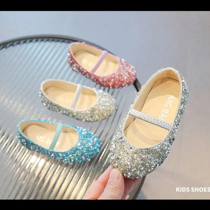 Children's 2025 new single shoe girls' fashion show sequined crystal shoes baby Baotou fashionable soft soled princess shoes