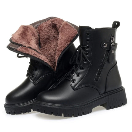 WOIZGIC Women Female Ladies Mother Genuine Leather Shoes Ankle Boots Winter Autumn Warm Fur Wool Zipper Plus Size 42 43
