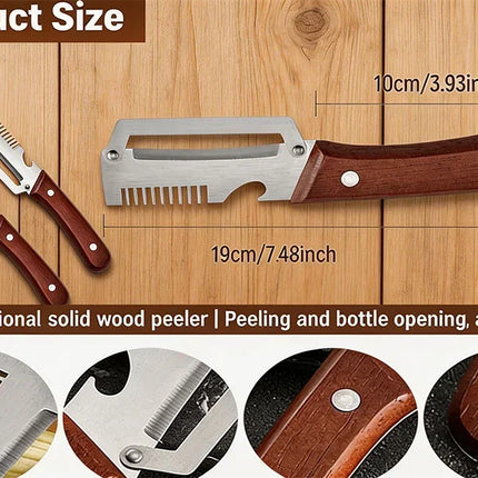 2 Packs Premium Vegetable Peeler with Wooden Handle, Multi-Functional Bottle Opener Kitchen Gadgets Tool for Fruit Pumpkin Potato Carrot Veggie