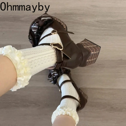 Design Style Butterfly-knot Women Lolita Pumps Shoes Fashion Ladies Platform Thick Heel Dress Leather Mary Jane Shoes