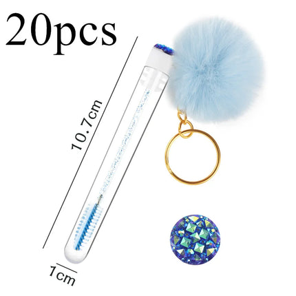 5pcs Gold Keychain Tube Eyelash Brush Eyebrow Comb Microbrush Lash Extension Micro Brushes Makeup Tool Fluffy Fur Ball Decorate