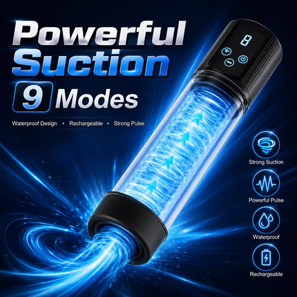 Vacuum Pump Adult Rechargeable for Men, Electric Suction Enhancer with Adjustable Modes, Rings and Silicone Cup for Wellness