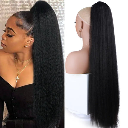 Extra Long Yaki Straight Synthetic Ponytail Extensions 30 Inch Synthetic Drawstring Ponytails Puffy Yaki Straight Hair Extension