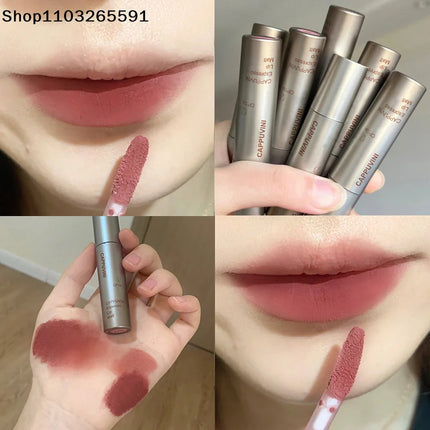 Cappuvini Mini Silver Tube Matte Velvet Lip Gloss – Waterproof, Non-Stick, Smudge-Proof, Long-Lasting Liquid Lipstick