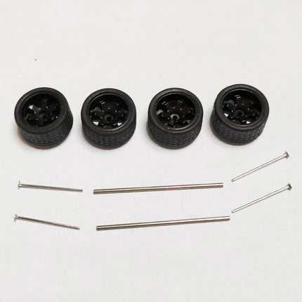 5 Sets 1/64 Alloy Car Model Tires w Shaft Wheels w 25mm Axles for Modify 1:64 Matchbox/Domeka/HW Model Cars No Need Open Chassis