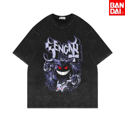 Pokemon Gengar T Shirt Men 2026 Summer Vintage Acid Wash Oversized Tee Japanese Anime Streetwear Hip Hop Harajuku Y2k