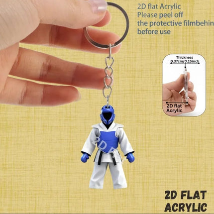 2D Karate Costume Keychain Jiu-Jitsu Themed Pendant Charms Flat Acrylic Hanging Decoration for Bags Festive Party Gift