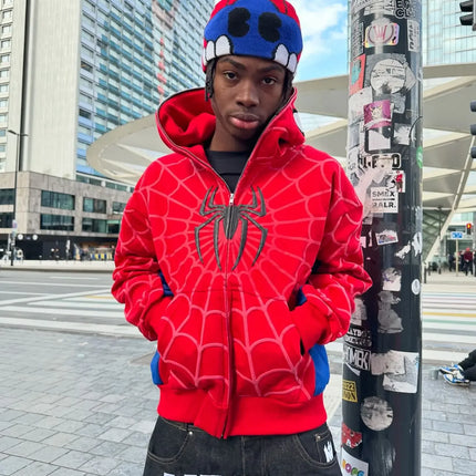 Y2k Retro Gothic America Spider Foaming 3d Print Hoodies Fashion Oversized Loose Full Zipper Hoodie Men Jacket Street Sweatshirt