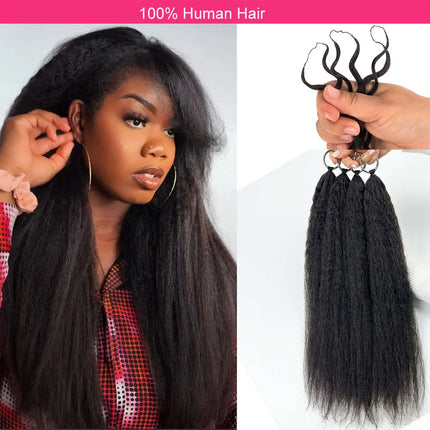 Yaki Straight Feathered Human Crochet Hair For Braiding Hair Boho Braids Human Hair Extensions Miracle Knots Crochet Human Hair