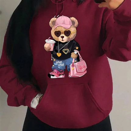 Cool Bear Sister Pattern Creative Design Women Clothes Creativity Fleece Hoodie Harajuku Pocket Pullovers Funny Autumn Hoody
