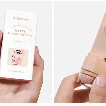 Skin Tint Foundation Stick with Brush Multi Use Matte Waterproof Long Lasting Oil Control Thin Coverage for Blemishes Concealer