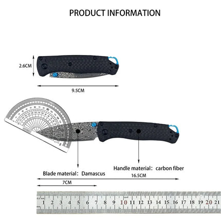 New Outdoor Camping 533 Folding Belt Knife Damascus Knife Carbon Fiber Handle Jungle Tactical Multi-Functional Self-Defense Tool