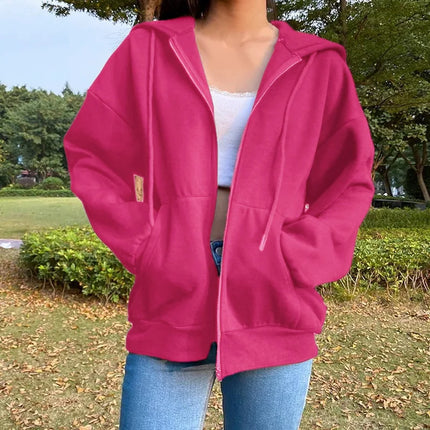 Oversized Hooded Zipper Sweatshirt Shoulder Drop Cuff Independent Station Women's Open Cardigan Street Style Comfortable Casual