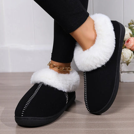 Fur Ankle Fluffy Slippers Women 2024 Winter Warm Plush Indoor Home Slippers Woman Faux Suede Closed Toe Soft Sole House Shoes