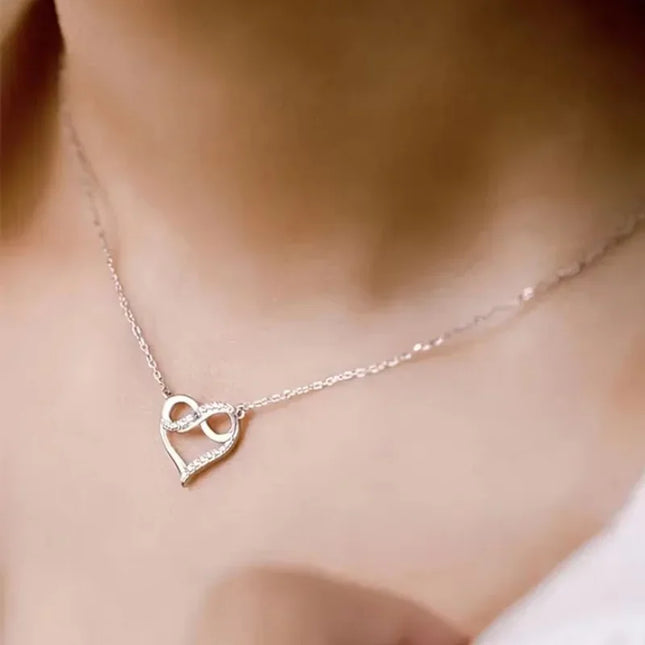 Huitan Infinity Sign Heart Pendant Necklace Charming Graceful Delicate Neck Accessories for Women Love Romantic Wedding Jewelry