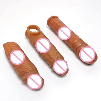 Silicone Cock Ring Soft Realistic Penis Sleeve Extender Condom Penis Ring Delayed Ejaculation Dick Cover Case Cock Header
