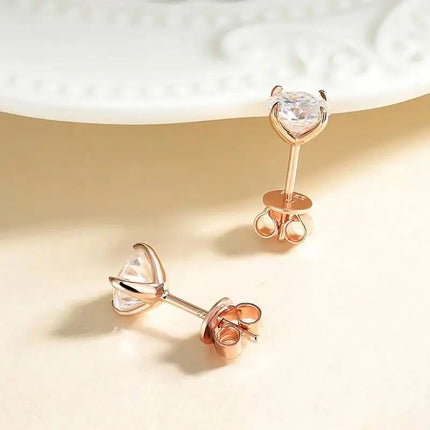 JoiasHome Pure 925 Silver Rose Gold 0.2-3CT Moissanite Stud Earrings Women Sparkling Wedding Fine Jewelry