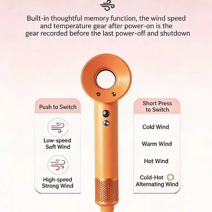 High Speed Hair Dryer 110000RPM Negative Ion Blow Dryer Fast Drying Vibrant Orange