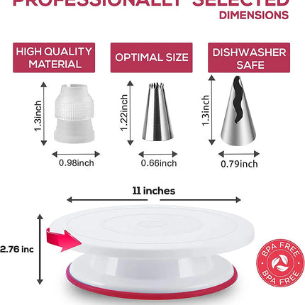 Cake Decorating Tools Kit, Rotating Cake Turntable, Stand Set, Spatula, Piping Tips, DIY Fondant, Pastry Baking Tool, 200Pcs
